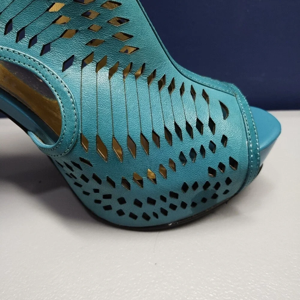 Carlos Santana Joplin Platform Heels Womens 8 Turquoise Leather Cut Out Open Toe